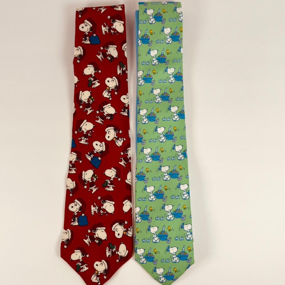 Peanuts Snoopy Holiday Tie Lot of 2 Christmas Silk Easter Polyester Red Green